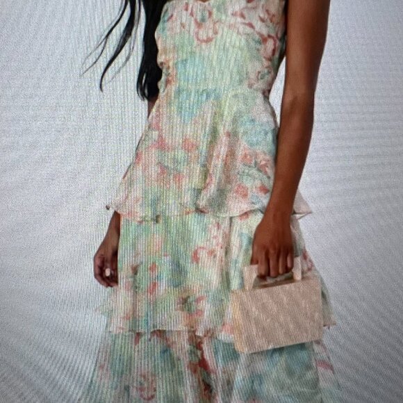 Lulus Darling Aesthetic Green Floral Print Tiered Midi Dress - Size M - Picture 5 of 5